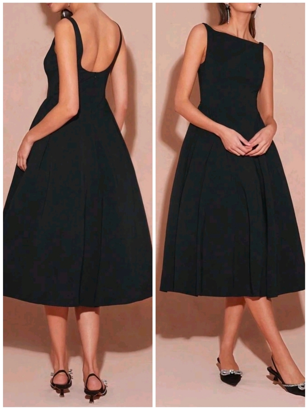 New Classic Little Black Dress Mid Length Boat Neck